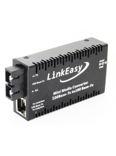 LinkEasy EMC média konverter, 1 x 10/100 Base-T + 1 x MM, 2KM, SC, 1310nm, fémházas, külső PSU