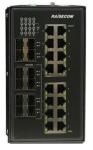 L2+ DIN sínes menedzselhető ipari switch, 8xFE/GE SFP + 4xGE SFP + 16xGE RJ45, duál DC, 12/24/48V