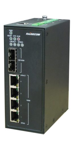 L2 DIN sínes menedzselhető ipari switch, 2x100/1000 SFP + 4xGE RJ45 + 1 alarm, 1xAC (85~264 VAC)