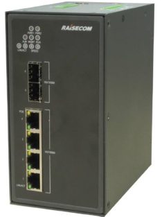   Raisecom L2 DIN sínes menedzselhető ipari switch, 2xFE/GE SFP + 4xGE RJ45 POE (90W/180W),2xDC