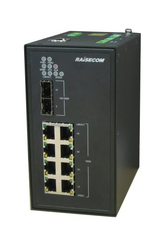 L2 DIN sínes menedzselhető ipari switch, 2x100/1000 SFP + 8xGE RJ45 + 1 alarm, 2xDC (10~36 VDC)