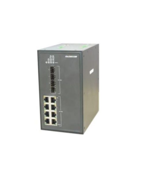 L2 DIN sínes menedzselhető ipari switch, 4x100/1000 SFP + 8xGE RJ45 + 1 alarm, 1xAC (85~264 VAC)