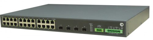 L2 menedzselhető ipari switch, 19"RM, 4x100/1000 SFP + 24xGE RJ45 + 1 alarm,  2xDC (20~72 VDC)