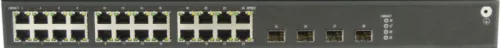 L2 menedzselhető ipari switch, 19"RM, 4x100/1000 SFP + 24xGE RJ45 + 1 alarm,  2xDC (20~72 VDC)