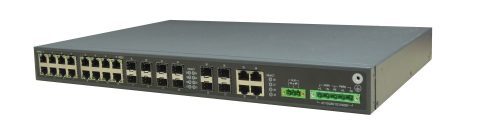 L2 menedzselhető ipari switch, 19"RM, 4xGE combo+8x100/1000SFP+16xGE RJ45, 2xDC (20~72 VDC)