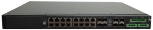 L2 menedzselhető ipari switch, 19"RM, 4x10G SFP++4xGE combo+12xGE RJ45+1 bővítőhely,2xDC (20~72V)