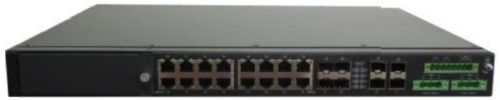 L2 menedzselhető ipari switch, 19"RM, 4x10G SFP++4xGE combo+12xGE RJ45+1 bővítőhely,1xDC (20~72V)