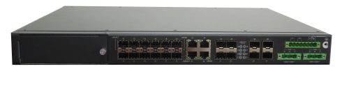 L2 menedzselhető ipari switch, 19"RM, 4x10G SFP++4xGE combo+16xGF SFP+1 bővítőhely,2xDC (20~72V)