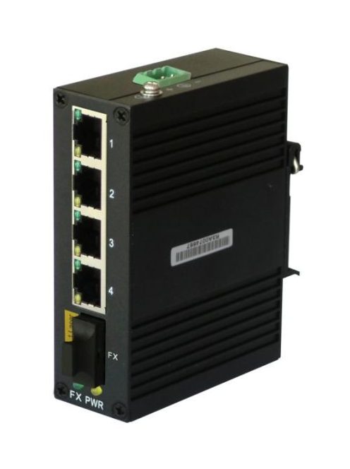 FirstMile ipari switch, 4x10/100Base-T+1x100BaseFX 20km, duál DC PSU, DIN sín, -40~+75°C