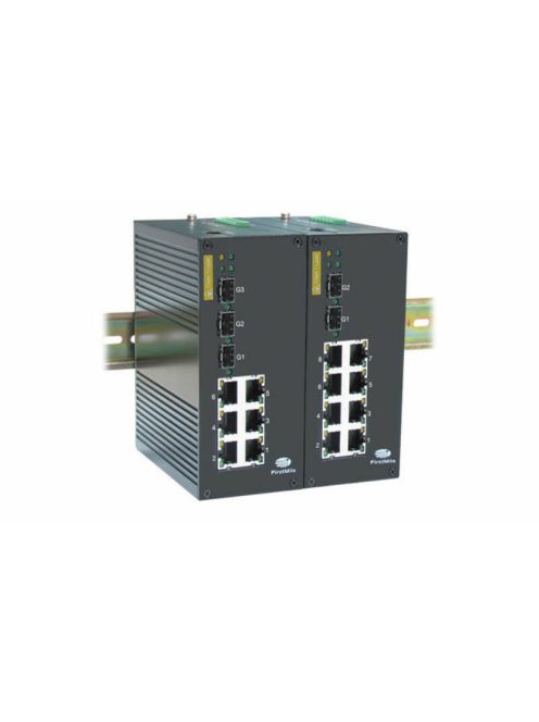 FirstMile menedzselhető ipari switch,7x10/100BaseTX+1x10/100/1000BaseTX+2xGE SFP,duál DC PSU,DIN sín