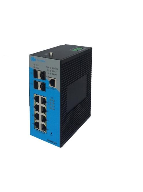 FirstMile menedzselhető ipari switch, 8x10/100/1000BaseTX+4x1G/10G-BaseX SFP+, duál DC PSU, DIN sín