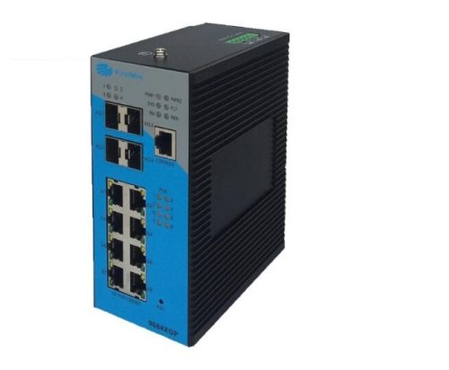 FirstMile menedzselhető ipari switch, 8x10/100/1000BaseTX+4x1G/10G-BaseX SFP+, duál DC PSU, DIN sín