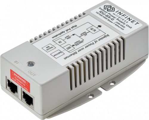 Infinet beltéri AC/DC Gigabit PoE tápegység. Kimenet: +55V, Bemenet: 100-240V, 60W