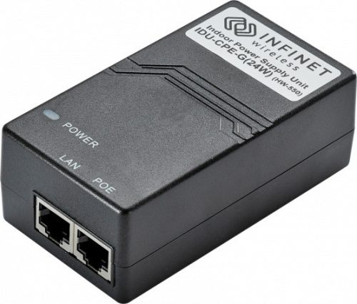 Infinet beltéri AC/DC Gigabit PoE tápegység. Kimenet: +55V, Bemenet: 100-240V, 28W