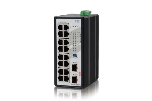 CTC nem menedzselhető ipari PoE switch,16x10/100BaseT (8xPoE+ 30W),2x1000Base-X SFP,240W,-40°C~75°C