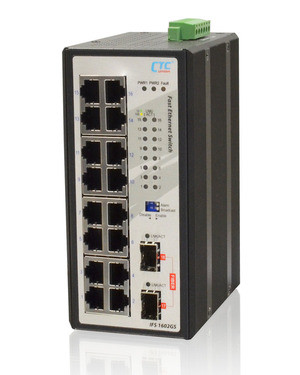 CTC nem menedzselhető DIN sínes ipari switch, 16x10/100T+2x100/1000-X SFP, 12/24/48V,-40°C~75°C