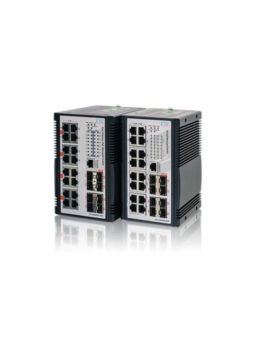 CTC menedzselhető ipari PoE switch,16x10/100Base-T (16xPoE+),8x100/1000Base-X SFP,360W,48V,-40~75?
