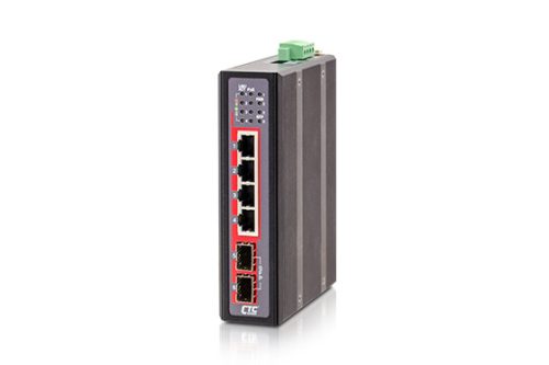 Nem menedzselhető kompakt ipari PoE switch, 4x10/100T PoE+(30W), 2x100/1000-X SFP, 120W, -40°C~75°C