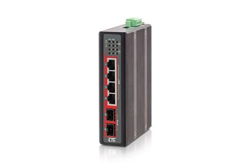 CTC web smart kompakt ipari switch, 4x10/100BaseT + 2x100/1000-X SFP, 12/24/48VDC, -40°C~75°C