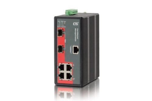 CTC menedzselhető ipari PoE switch,4x10/100Base-T PoE+(30W),2x100/1000Base-X SFP,120W,24/48V,-40~75°