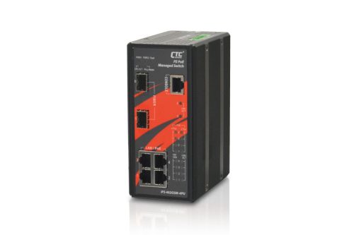 CTC menedzselhető ipari PoE switch,4x10/100Base-T PoE++(60W),2x100/1000Base-X SFP,240W,48V,-40~75°C