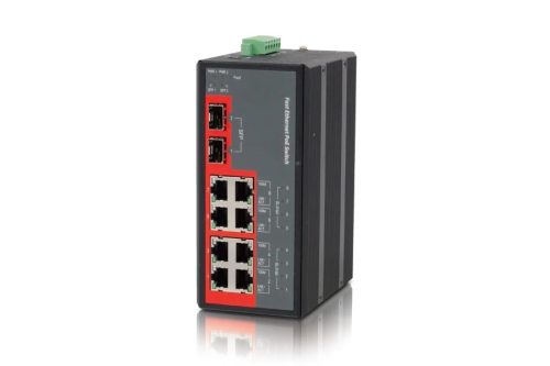 CTC nem menedzselhető ipari PoE switch,8x10/100BaseT PoE+(30W),2x1000Base-X SFP,240W,-40°C~75°C