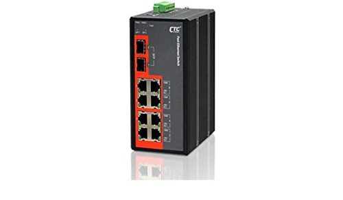 CTC nem menedzselhető DIN sínes ipari switch, 8x10/100T+2x100/1000-X SFP, 12/24/48V,-40°C~75°C