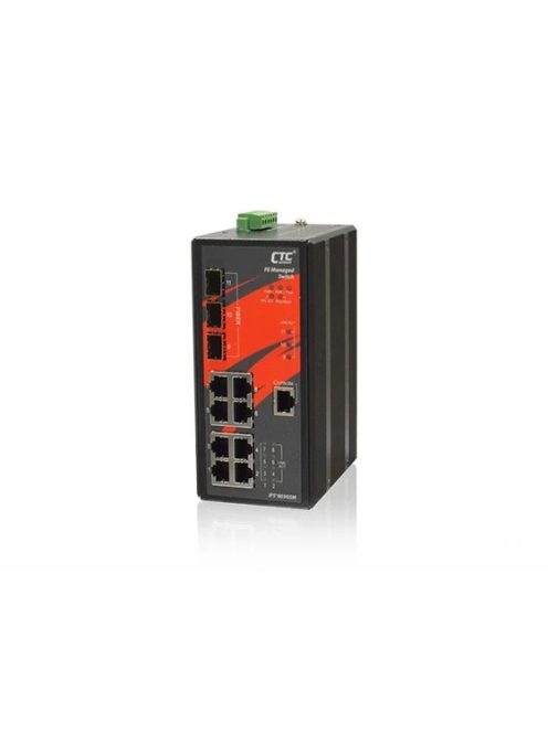 CTC menedzselhető ipari PoE switch,8x10/100Base-T PoE+(30W),3x100/1000Base-X SFP,180W,24/48V,40~75?