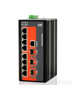   CTC menedzselhető DIN sínes ipari switch, 8x10/100Base-T + 3x100/1000Base-X SFP, 12/24/48V, -40~75?