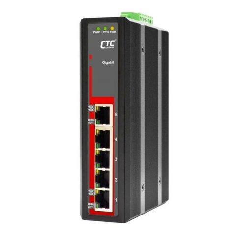 CTC nem menedzselhető DIN sínes ipari switch, 5x10/100T, 12/24/48V,-40°C~75°C