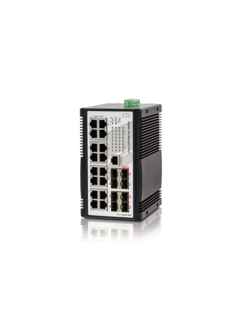 CTC menedzselhető ipari PoE switch,16x10/100/1000T (16xPoE+),8x100/1000Base-X SFP,360W,48V,-40~75?
