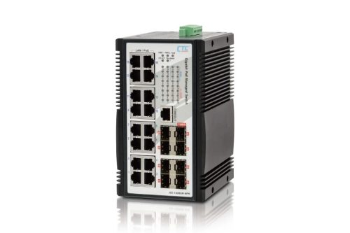 CTC menedzselhető ipari PoE switch,16x10/100/1000T (16xPoE+),8x100/1000Base-X SFP,360W,48V,-40~75?