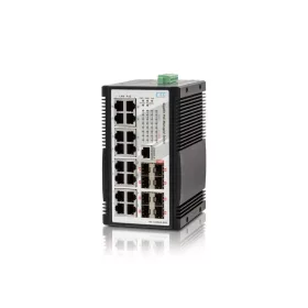   CTC menedzselhető ipari PoE switch,16x10/100/1000T (8xPoE+),8x100/1000Base-X SFP,240W,48V,-40~75°C