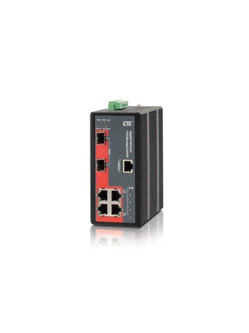 CTC menedzselhető ipari PoE switch,4x10/100/1000T PoE+(30W),2x100/1000-X SFP,120W,24/48V,-40°C~75°C