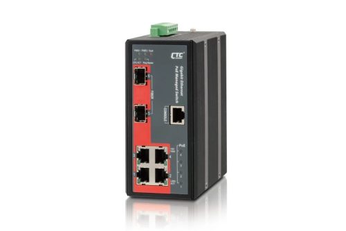 CTC menedzselhető ipari PoE switch,4x10/100/1000T PoE+(30W),2x100/1000-X SFP,120W,24/48V,-40°C~75°C