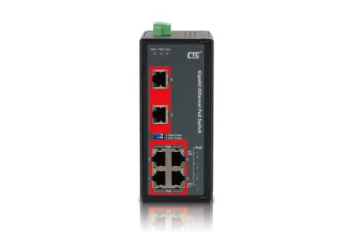 CTC nem menedzselhető ipari PoE switch,6x10/100/1000T PoE+(30W),120W,24/48V,-40°C~75°C