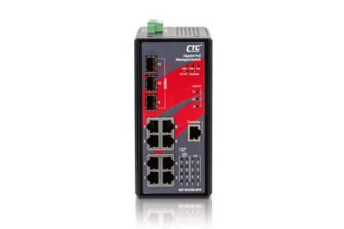 CTC menedzselhető ipari PoE switch,8x10/100/1000T PoE+(30W),3x100/1000Base-X SFP,180W,24/48V,40~75°C