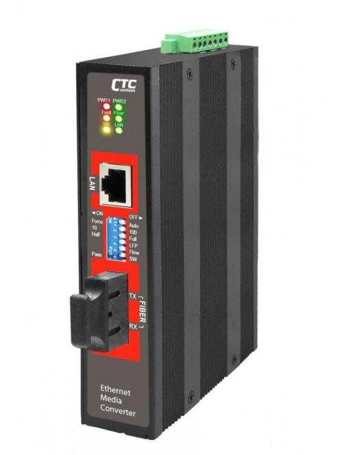 CTC Union kompakt nem menedzselhető ipari 10/100/1000T-1000BaseLX(SC) SM 20km konverter,-20°C ~ 75°C