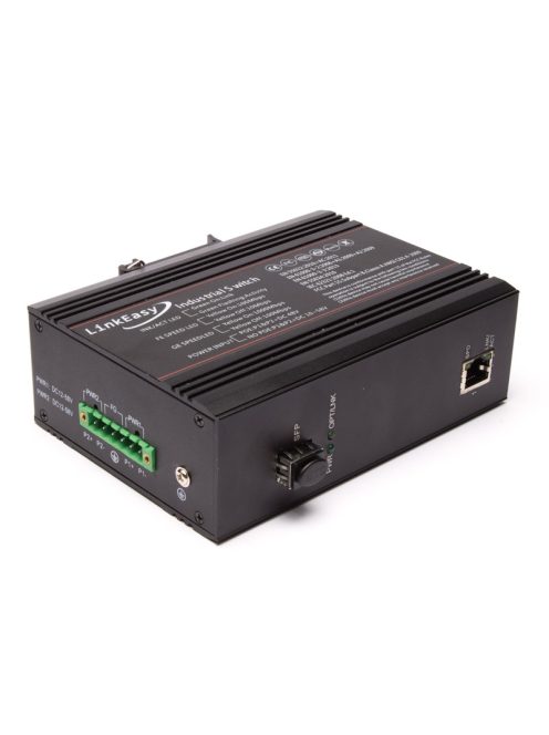 LinkEasy ipari PoE média konverter,1xGE SFP+1x10/100/1000T 802.3af/at,duál 48V DC, DIN sín, -40~+85C