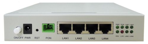 Raisecom GPON/EPON SFU (bridge) ONT, 1xSC/APC uplink, 4xGbE port, fémházas, EU tápegység (külső)