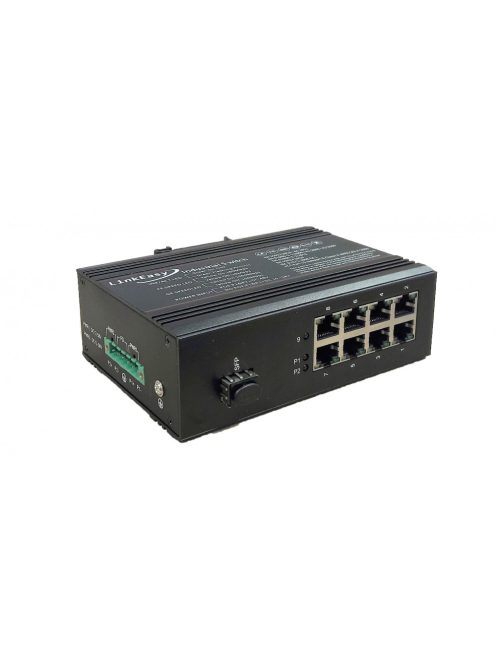 LinkEasy ipari switch,1xGE SFP+8x10/100/1000BaseTX, duál DC10~58V bemenet, DIN sín, -40~+85C