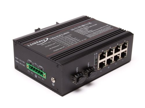 LinkEasy ipari PoE switch,2xGE SFP+8x10/100/1000T 802.3af/at,duál 48V DC bemenet,DIN sín, -40~+85C