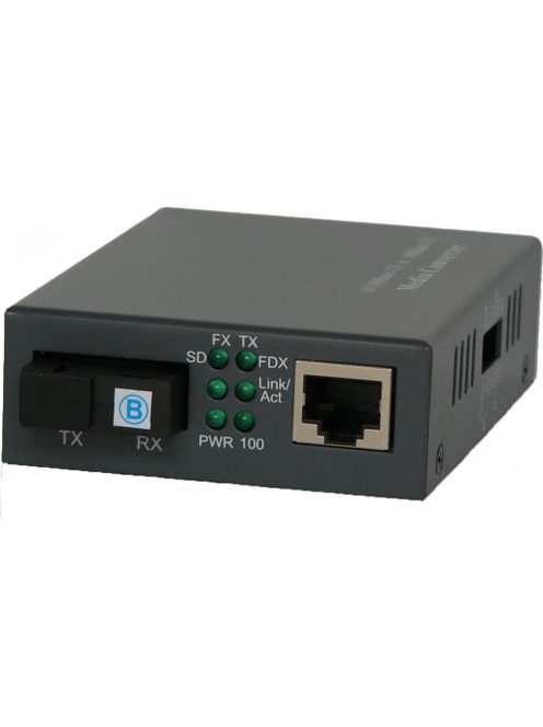 LinkEasy Pro média konverter, 1 x 10/100 Base-T + 1 x SM, 40KM, SC, 1310nm, fémházas, külső PSU