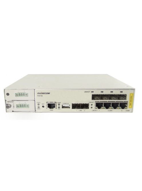Raisecom CE demarkációs eszköz, 2xGE SFP NNI+4xGE Combo UNI portok, 2xDC PSU modul, -20 ~ 65C