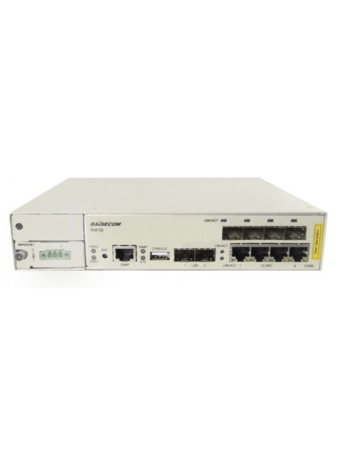 Raisecom CE demarkációs eszköz, 2xGE SFP NNI+4xGE Combo UNI portok, 1xDC PSU modul, -20 ~ 65C