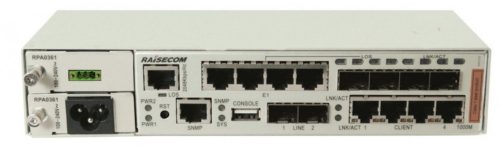 Raisecom CE switch,4xGE Combo port,2xSFP,4xE1(RJ45),2 Mbps I/O v. 2MHz külső órajel,AC+DC PSU,-20~65