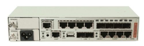 Raisecom CE switch,4xGE Combo port,2xSFP,4xE1(RJ45),2 Mbps I/O v. 2MHz külső órajel,1xAC PSU,-20~65C