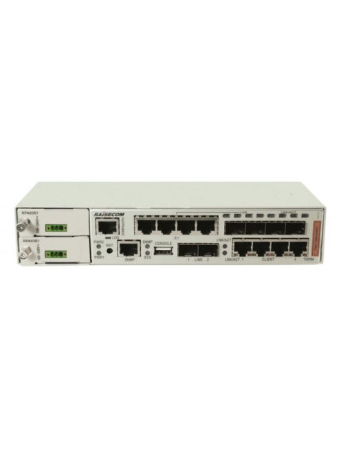 Raisecom CE switch,4xGE Combo port,2xSFP,4xE1(RJ45),2 Mbps I/O v. 2MHz külső órajel,2xDC PSU,-20~65C