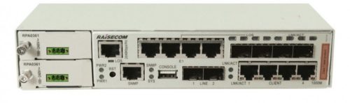 Raisecom CE switch,4xGE Combo port,2xSFP,4xE1(RJ45),2 Mbps I/O v. 2MHz külső órajel,2xDC PSU,-20~65C