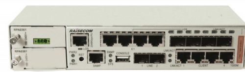 Raisecom CE switch,4xGE Combo port,2xSFP,4xE1(RJ45),2 Mbps I/O v. 2MHz külső órajel,1xDC PSU,-20~65C